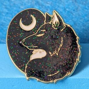 Sparkly Wolf & Moon Pin